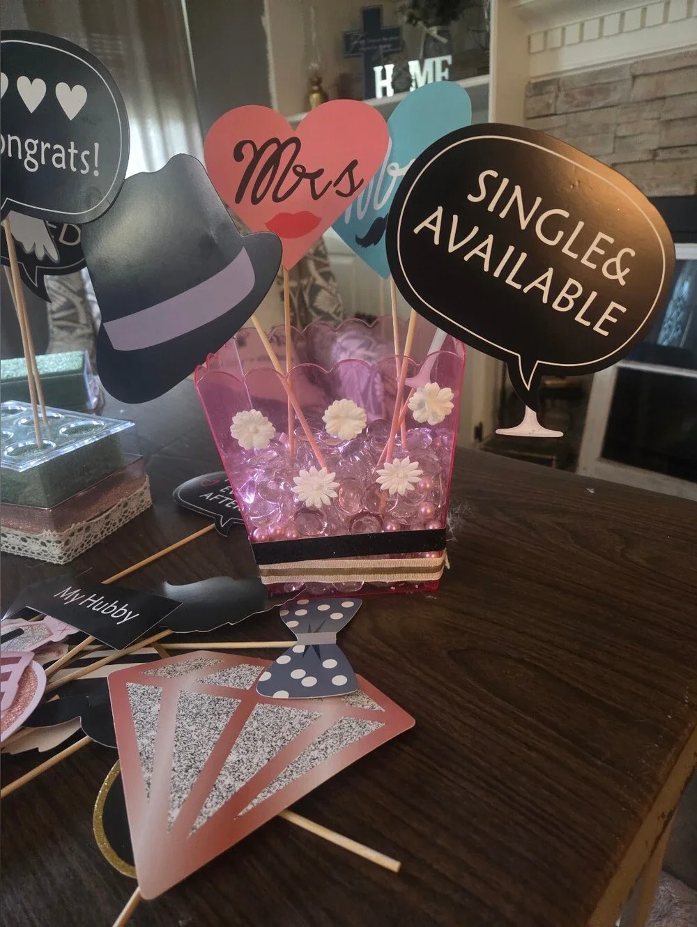Wedding & Bridal Shower Selfie Photo Booth Props Sets With 5 Holders